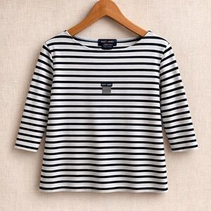 SAINT JAMES Breton Stripe Boatneck Top Navy White French Sailor Shirt France